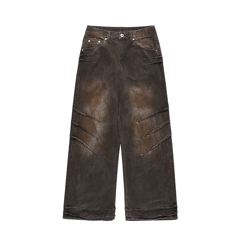 Distressed Baggy Denim — Rust Wash