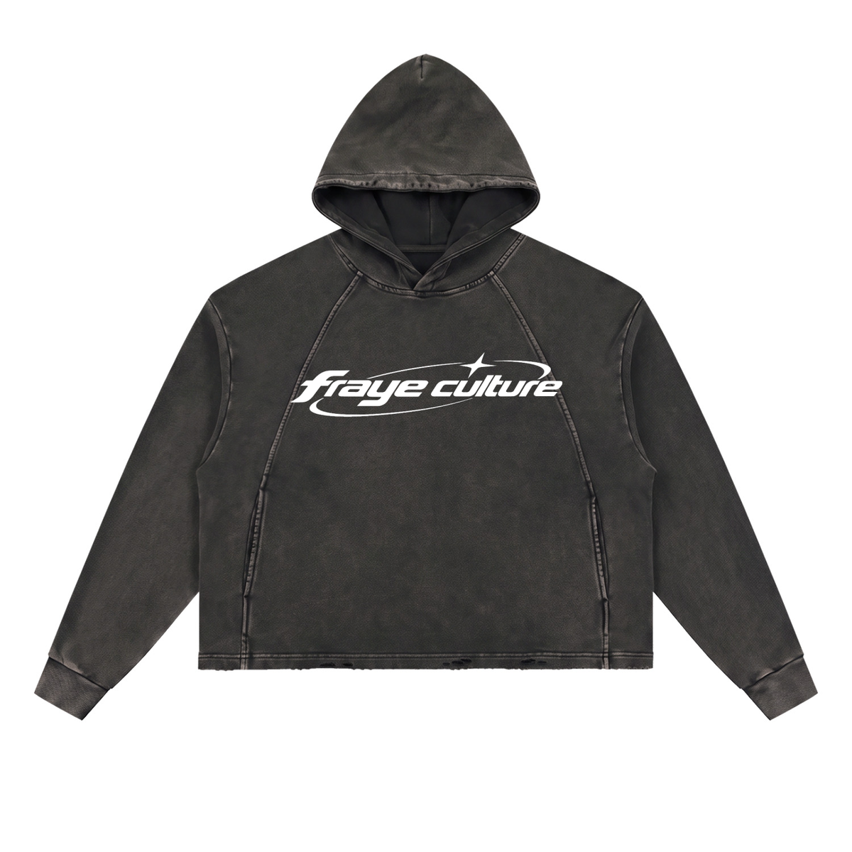 Fraye Culture Frayed-Hem Hoodie, washed black, front
