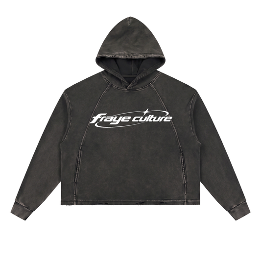 Fraye Culture Frayed-Hem Hoodie, washed black, front