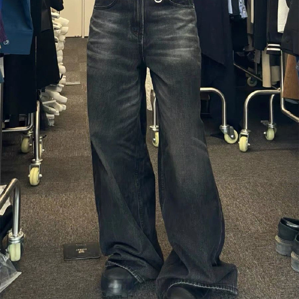 Retro Wide-Leg Denim — Faded Black
