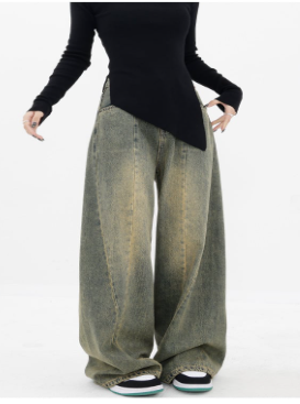 Vintage Wash Wide-Leg Denim